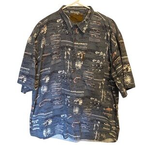 North River Outfitters Button Down Short Sleeve Men’s Shirt Fishing Detail XL